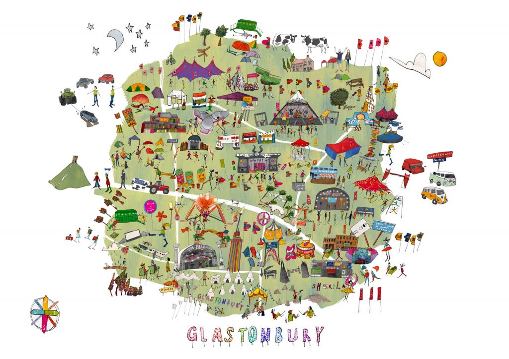Katie Cardew map of Glastonbury